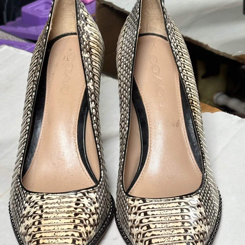 Coach Cream Snake-Embossed Heels
